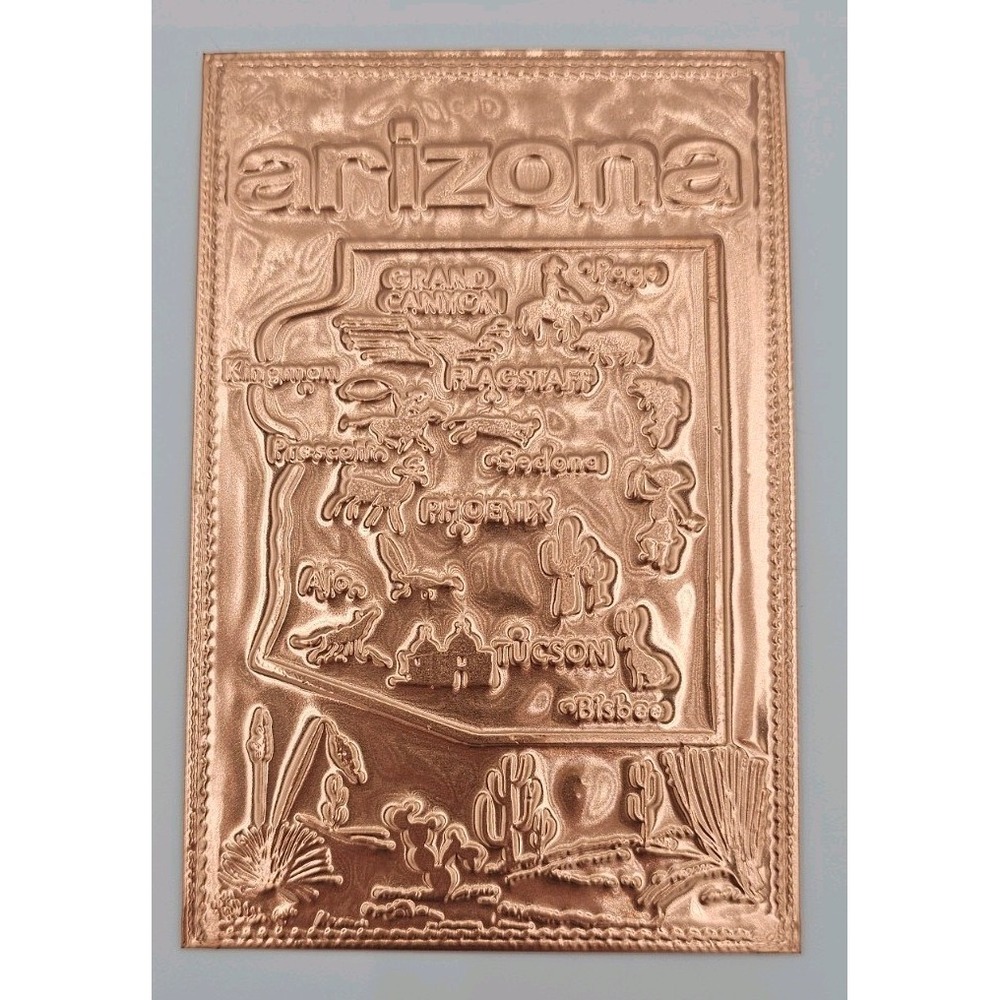 Vintage Kopper Kard ARIZONA STATE Embossed/Engraved Copper Postcard/Art/Souvenir